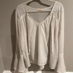 Hollister Sheer White Blouse with Gold Dots